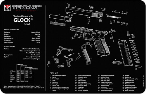 TEKMAT ARMORERS BENCH MAT 11"x17" FOR GLOCK G4 BLACK-img-0