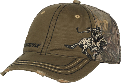 WINCHESTER BALL CAP LOGO HORSE RIDER DISTRESSED OLIVE GREEN-img-0