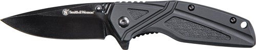 S&W KNIFE BLACK RUBBER 3" BLK OXIDE BLADE W/POCKET-img-0