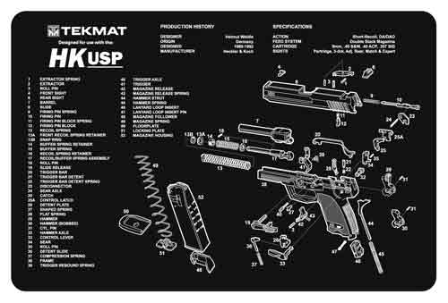 TekMat Heckler and Koch USP Gun Cleaning Mat - Neoprene, Black, 11x17in-img-0