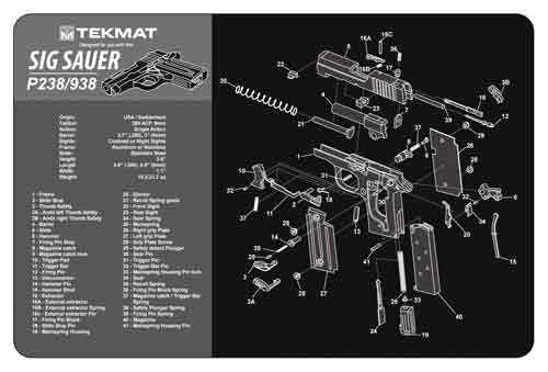 TekMat TEKR17SIGP238 Sig Sauer P238 Cleaning Mat Sig P238 Parts Diagram-img-0