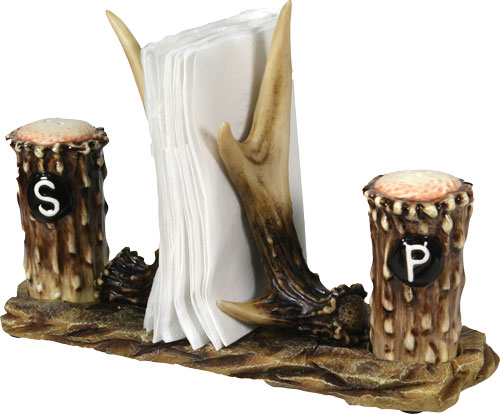 Rivers Edge 520 Resin Antler Salt & Pepper Shakers with Napkin Holder