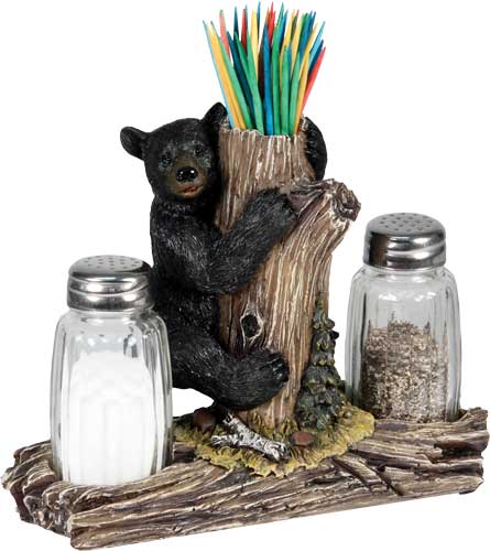 Rivers Edge 534 Bear Glass Salt & Pepper Shakers with Toothpick Holder