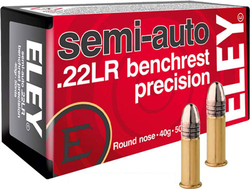Eley 1180 Semi-auto Benchrest Round Nose 40 Grain .22 Long Rifle 1085 FPS. y 1180 Semi-auto Benchrest Round Nose 40 Grain .22 Long Rifle 1085 FPS. Ammo