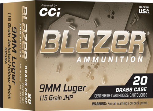 CCI Blazer Brass 9mm Luger 115gr JHP 20-Round Box