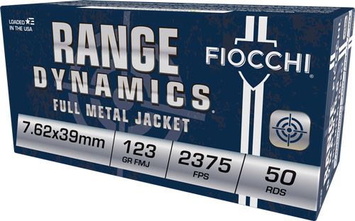 Fiocchi Range Dynamics Centerfire Rifle Ammunition 7.62X39MM 123 Gr FMJ 2375 FPS 50/Ct