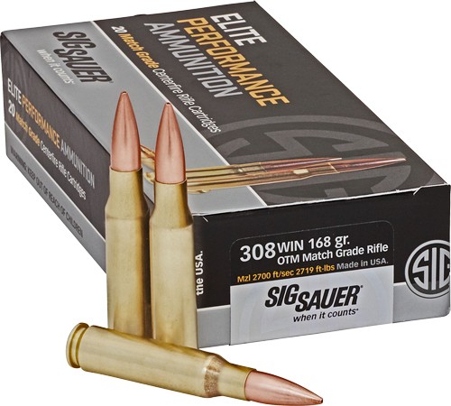 Sig Sauer E308M120 Elite Performance Marksman Open Tip Match 168 Grain .308 Win / 7.62x51mm 2700 Fps Sauer E308M120 Elite Performance Marksman Open Tip Match 168 Grain .308 Win / 7.62x51mm 2700 Fps Ammo
