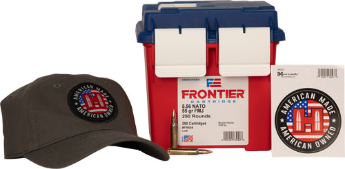 Hornady Frontier 5.56 NATO 55gr FMJ Ammo (250 rds, ammo can + hat/sticker)