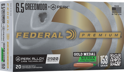 Federal Gold Medal +Peak 6.5 Creedmoor 153gr Sierra Tipped MatchKing (20 Rounds)