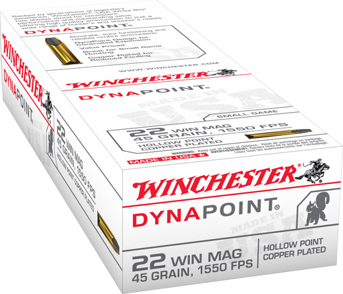 Winchester USA Dynapoint Pistol Ammo 22 Mag 45 Gr. Copper Plated HP 50 Rd. chester USA Dynapoint Pistol 22 Mag 45 Gr. Copper Plated HP 50 Rd. Ammo