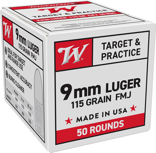 Winchester USA 9mm Luger 115 Grain FMJ Ammunition