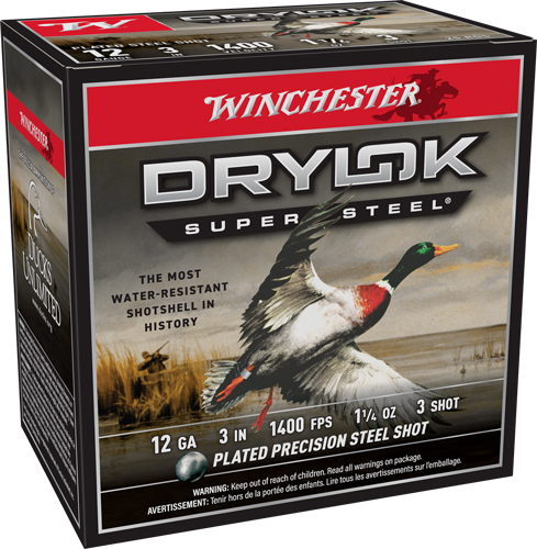 Winchester Drylok Super Steel 12 Gauge 3" #3 Shot 1-1/4 oz (25 Rounds)
