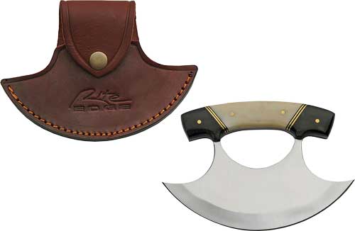 SZCO Rite Edge DH8026HN 6" Horn & Bone Handle Ulu with Leather Sheath