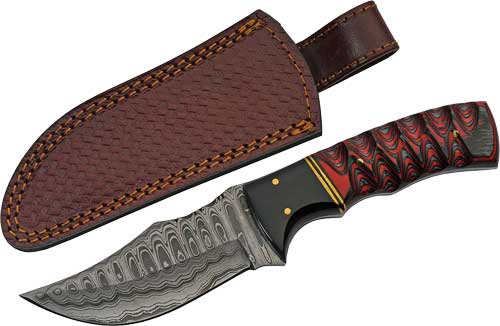 SZCO Rite Edge DM1288 4" Buffalo Horn Twisted Wood Damascus Knife