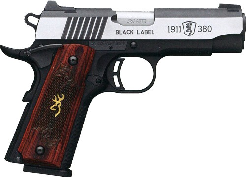 Browning 1911 380 Black Label Medallion Pro Handgun 380 ACP 8RD Magazine 3.625" Barrel Black with Silver Slide and Wood Grip Night Sights