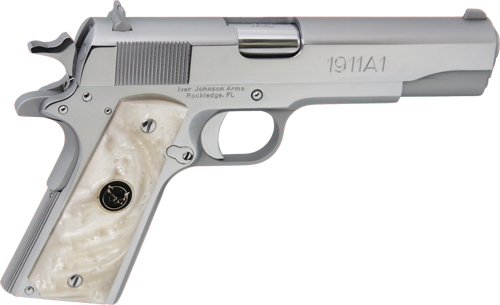 Iver Johnson 1911A1 45 ACP 5" Barrel 8 Round Chrome with White Pearl Grip