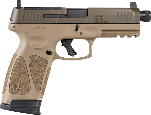 Taurus G3 Tactical 9mm Luger, Tan Polymer Frame, Patriot Brown Slide, 10-Round, 4.5" Threaded Barrel, Optics Ready, Suppressor Height Sights - Taurus - Best Price $403.63