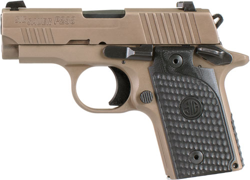 SIG P238 Pistol 380ACP 6RD/7RD Mags (1) 2.7" Barrel EMP Scorpion FDE SAO Siglite Sights Black G10 GRIP