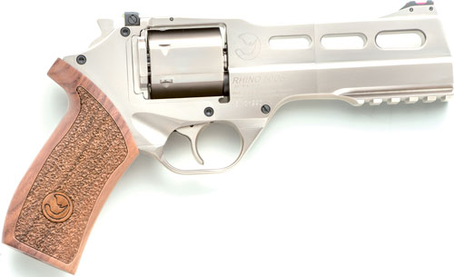Chiappa Rhino 50DS Handgun .357 MAG 6RD Capacity 5" Barrel Nickel Plated with Walnut Grips and 3 Moon Clips