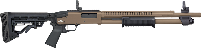 Mossberg 590R FDE Cerakote Shotgun 12GA 3" Chamber 6RD Capacity 18.5" Barrel MBUS 3 Sights