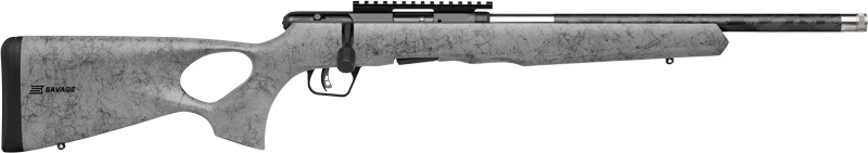 Savage B22 Magnum Timberlite Thumbhole Rifle .22 WMR 10RD Magazine 18" 1/2X28 Threaded Barrel Grey with Black Spiderweb