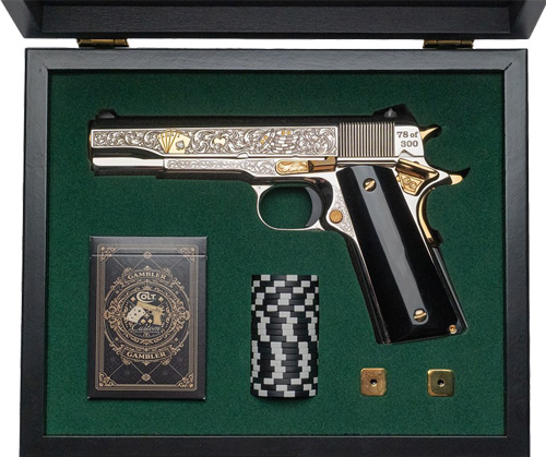 COLT 1911 Gambler 45ACP 5" 8RD - Engraved HIGH Polish Kirinite