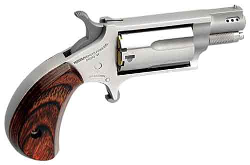 NAA 22MS Ported Handgun .22 MAG 5RD Capacity 1.125" Barrel Silver with Wood Grips