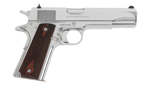 Colt 1911 Gov't Handgun .45 ACP 8RD Magazine 5" Barrel Polished Stainless with Wood Grips
