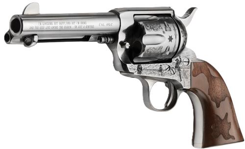 EMF Cowpoke Revolver .45 Colt 6RD Capacity 4.75" Barrel Nickel Finish Engraved Cowhide Walnut Grip
