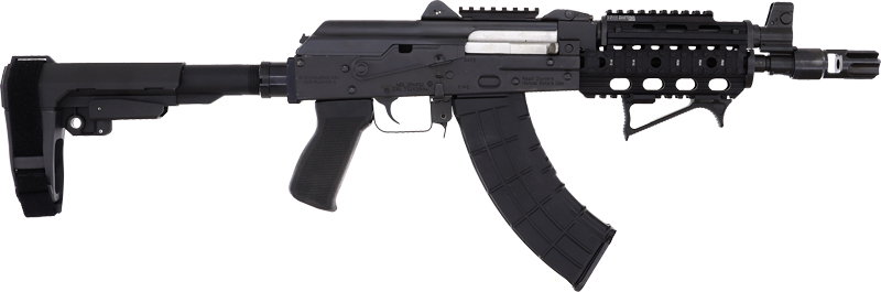 Zastava ZPAP92 AK-47 Pistol Bulged Trunnion 1.5MM Receiver - Black | 7.62X39 | 10" Chrome Lined Barrel | Quad Rail | Night Brake | Angled Foregrip | SBA3 Arm Brace