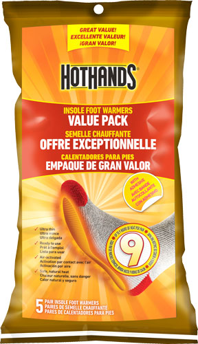 HOTHANDS INSOLE FOOT WARMER 5 PAIRS PER BAG 9 HOUR W/ADHSV