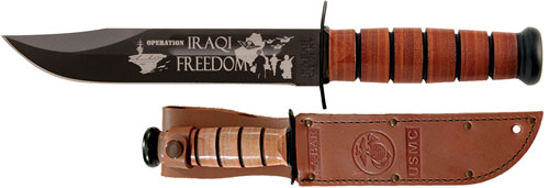 KA-BAR USMC Operation Iraqi - Freedom 7" W/Leather SHTH USMC