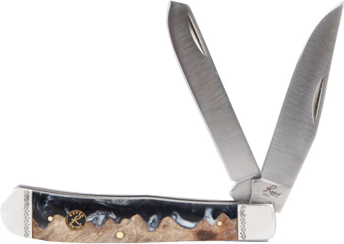 ABKT ROPER LAHAR SERIES 2BLADE TRAPPER 3.25" WOOD RESIN HNDL - American Buffalo Knife & Tool