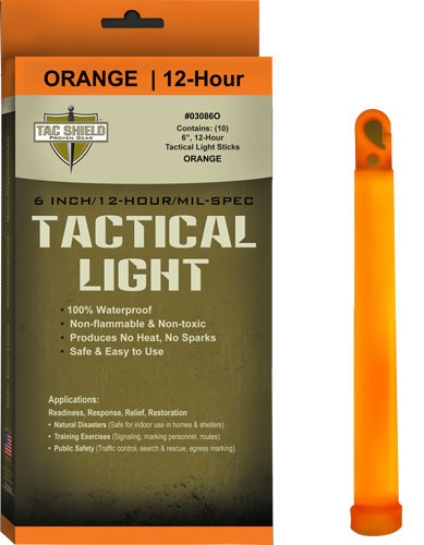 TAC Shield Tactical Light Stick 12 Hour 6" Orange 10Pk 03086O