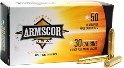 ARMSCOR .30 Carbine 110 Grain FMJ Rifle Ammunition (50 Rounds)