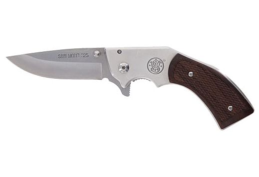 S&W KNIFE MODEL 325 REVOLVER KNIFE 3" FOLDER W/WOOD GRIPS