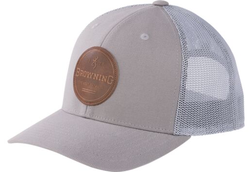 BROWNING CAP BATCH GRAY LEATHER CIRCLE PATCH SNAPBACK!
