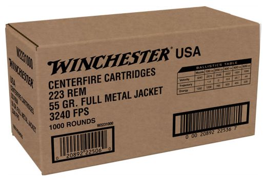 WINCHESTER USA 223 55GR FMJ 1000RD CASE LOT