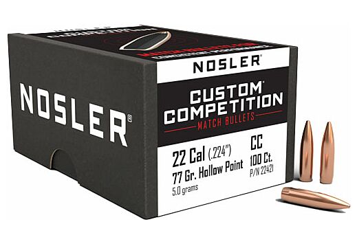 NOSLER BULLETS 22 CAL .224 77GR HP-BT CUSTOM COMP. 100CT