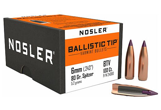 NOSLER BULLETS 6MM .243 80GR BALLISTIC TIP 100CT