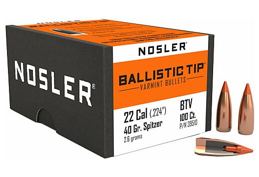 NOSLER BULLETS 22 CAL .224 40GR BALLISTIC TIP 100CT