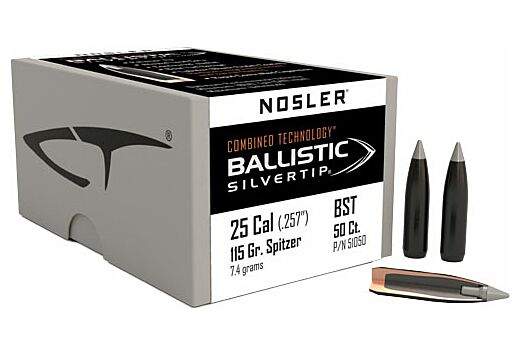 NOSLER BULLETS 25 CAL .257 115GR BALLISTIC SILVER TIP 50C