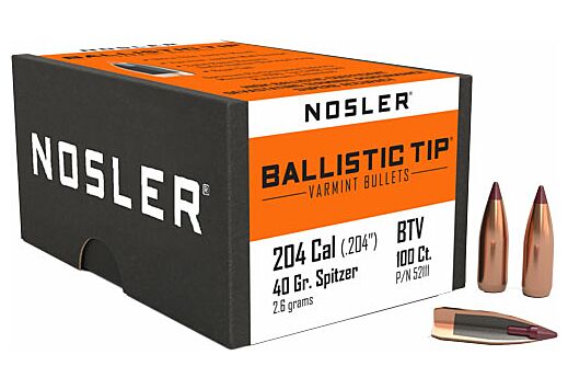 NOSLER BULLETS 20 CAL .204 40GR BALLISTIC TIP 100CT