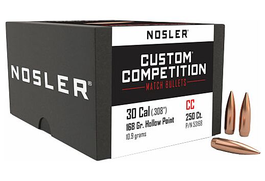 NOSLER BULLETS 30 CAL .308 168GR HP-BT CUSTOM COMP. 250CT