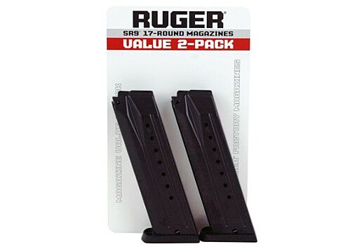 RUGER MAGAZINE SR9 9MM LUGER 17RD BLUED STEEL 2-PACK