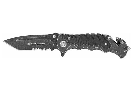 S&W KNIFE BORDER GUARD 3.5" BLADE W/STRAP CUTTER/GLS BREKR