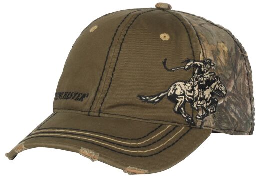 WINCHESTER BALL CAP LOGO HORSE RIDER DISTRESSED OLIVE GREEN