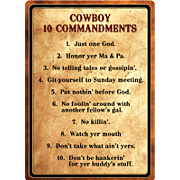RIVERS EDGE SIGN 12"x17" "COWBOY 10 COMMANDMENTS"