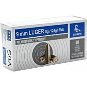 SCORPIO AMMO 9MM LUGER 124GR. FMJ 50-PACK