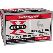 WINCHESTER SUPER-X SLUGS 20GA 2.75" 1600FP 3/4OZ 5RD 50BX/CS